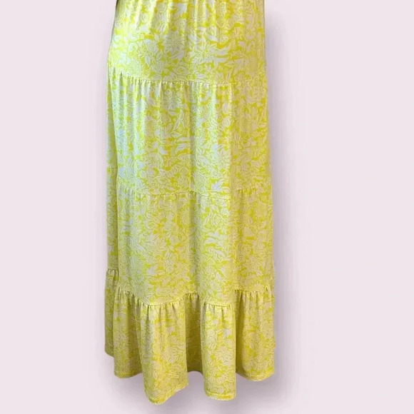 Michael Kors Sleeveless Floral Tiered Maxi Sundress Stretch Size S Yellow White - Picture 11 of 16